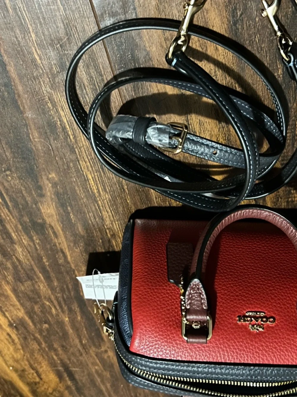 Coach ROWAN Red and Blue Pebbled Leather Mini Satchel with Gold Hardware - Picture 4 of 9